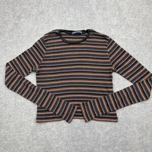 Brandy Melville Crop Top Womens Small Multicolor Striped Cotton Knit Long Sleeve
